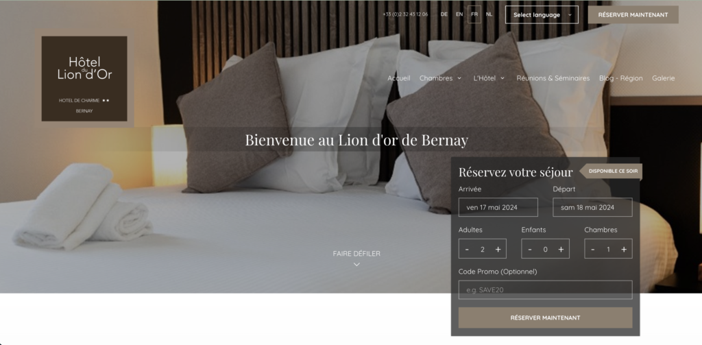 L'Hôtel du Lion d'Or de Bernay, un client satisfait de nos services web pour le secteur hôtelier.